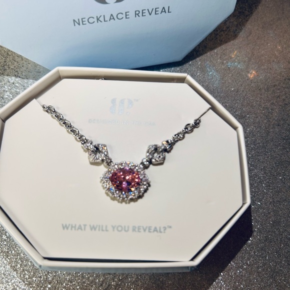 Bomb Party Pink Rose Quartz Necklace on Rhodium New NK86572 - Picture 6 of 7